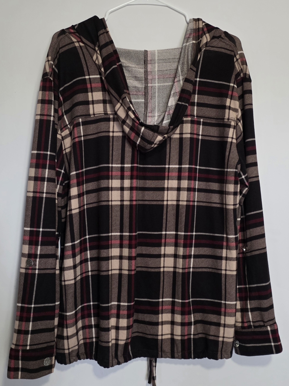 Brown & Burgundy Plaid Shirt with Hood, Size XL, New York Laundry - Picture 2 of 3
